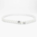 Elegant elastic waist belt for women featuring white pearls and a rhinestone buckle - Oval Pearl Buckle (KL139-02)