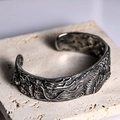 Vintage titanium steel open bracelet with silver dragon relief carving for men - Steel