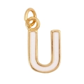 Letter U alphabet pendant in golden finish with white enamel for personalized necklaces - White - Letter U