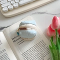 Custodia trapuntata azzurra per auricolari con ciondolo a perla decorativo - Azzurro