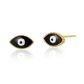 Detailed close-up of 18K gold plated brass evil eye earrings with colorful enamel craft - Black Evil Eye (KE0725-3)