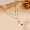 Detail of gold double-layer necklace with star pendants and white mother-of-pearl - Star Rhinestone Double Layer Tassel Necklace / Gold