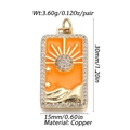 Detailed view of orange enamel rectangular pendant with sun star motifs and dimensions - YSN028-12/Sun Palm Orange Enamel Pendant Only (Without Chain)