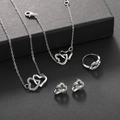 Silver double heart jewelry set with necklace bracelet ring and crystal earrings - Double Heart Necklace + Bracelet + Ring + Stud Earrings / Silver (Jewelry Set)