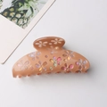 8cm PVC floral hair claw clip in caramel with iridescent laser cutout flower pattern - Caramel color