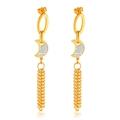 Elegant gold-plated stainless steel crescent moon earrings with long metal chain tassels - Rhinestone Moon Tassel Style (GE920)