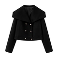 Short black wool blend jacket with wide lapels and golden double-breasted buttons - XS / Black