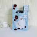 Light blue knitted tote bag featuring a cute white duck pattern and DUCK text design - Flower Swan Blue
