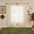 Elegant beige sheer lace curtains with classic embroidery and rod pocket header - Liana Vine Pattern Beige (Rod Pocket) / W100*H250