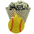 Sparkling rhinestone baseball keychain with yellow leather tassel and golden metal chain - Softball / Yellow