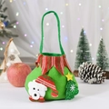 Green felt Christmas gift bag featuring a cute white plush bear and sparkling tree decor - Bear with Striped Collar
