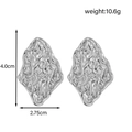 Silver geometric heart earrings with abstract crinkled texture, 4.0cm height size info - Irregular Lava Style (ER-1570)