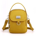 Yellow nylon multi-compartment crossbody handbag with adjustable strap and metal hardware - Dark Gold