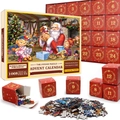 Calendrier de l'Avent Puzzle de Noël avec 1008 pièces et 24 boîtes rouges numérotées - Style sd27 (70x50cm)
