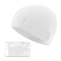 Adult white polyester swimming cap in stretch fabric with durable reinforced stitching - Pure White Four-Needle (Card Packed)