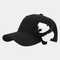 Detail of a black cotton baseball cap featuring a cute 3D plush panda ornament on the side - Kids (52-54CM) / Black