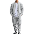 Front view of men gray baseball jacket and jogger pants with cargo pockets set - S / Light Gray