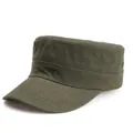 Olijfgroene katoenen militaire pet met versterkte stiksels in klassieke stijl - Verstelbaar / Legergroen