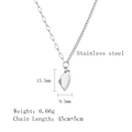 Brushed silver stainless steel necklace with geometric meteorite pendant and dimensions - Silver