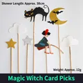 Halloween decorative witch and black cat skewers for flower pots, length 38cm, weight 12g - Magic Witch Cake Topper