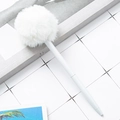 Stylo à bille mignon avec pompon blanc en fausse fourrure douce et corps en plastique blanc - Pointe Balle 1,0 mm / Blanc