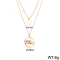 Gold double-layer necklace with white shell pearl and Mum engraved round pendant - Artificial Pearl Round Plate Style (KN110810-KFC) / Gold