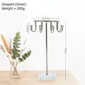 Silver metal jewelry organizer stand with ring hooks and a clear acrylic base for necklaces - Crystal Base Jewelry Rack - Irregular Silver