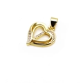 Macro shot of gold double heart pendant with sparkling cubic zirconia pavé settings - Letter I