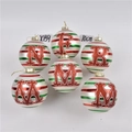 10cm glazen kerstballen met rood groen zilveren strepen en glitter letters decoratie - Groep 04 (Rood Groen Zilver Strepen Letters-6Stuks-10cm)