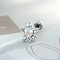 Orecchino a stella in argento con zircone a goccia e chiusura a vite piatta - Bianco (Pezzo Singolo)