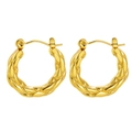 Golden chunky hoop earrings with textured diamond pattern in polished stainless steel - Rhombus Textured Hoop