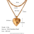 18K gold plated layered necklace with heart pendant and Figaro chain dimensions - Double Layer Heart Pendant Necklace