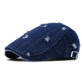Vintage dark blue denim beret with distressed details and adjustable metal buckle - Deep Blue Distressed Aged Style