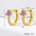 Orecchini a cerchio dorati in argento S925 con fiori viola e zirconi luminosi - Oro Viola