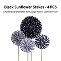 Black and white floral cake toppers set with striped and polka dot paper fans decoration - Black Sunflower Topper