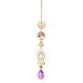 Golden Tree of Life crystal suncatcher with moon, evil eye, and yellow crystal charms - Red Agate Tree of Life