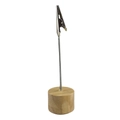 Wooden place card holder with round base and silver metal alligator clip for party decor - Round Wood Color