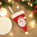 Porte-couverts en forme de bonnet de Père Noël en feutre rouge pour décoration de table - Père Noël