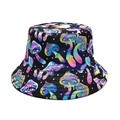 Black bucket hat featuring colorful psychedelic mushroom and eye patterns for outdoor wear - M (56-58cm) / Black Psychedelic Mushroom & Eyes Print Style (28#)