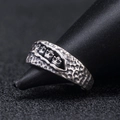 Gothic skull relief ring in vintage silver finish with textured punk rock band - Hammered Skull Ring
