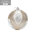 Champagne Christmas ball ornament with silver leaf texture and glitter finish, 8cm diameter - Diameter 8cm / Champagne