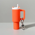 Orange mini tumbler keychain with straw and handle for lip balm backpack storage - Orange
