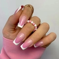 Lange weiße French Tip Press-on Nägel mit rosa Verlauf und glänzendem Hochglanz-Finish - Rosa Weiß Französischer Verlauf (JP2527)