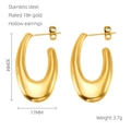Detailed view of hollow gold U-shape earrings showing stainless steel and 18K gold plating - Hollow U-Shaped Style (ZYG925)