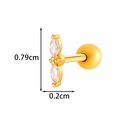 Golden screw back cartilage stud featuring two vertical marquise-cut zircons - Double Marquise Gem Style (2604-7#) / Gold