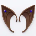 Brown latex elf ears for cosplay with deep blue rhinestones detail and silver claws - 10CM OPP Bag / Dark Coffee With Blue Gem