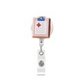 Porta badge retrattile con cartella rosa e croce rossa per infermieri su sfondo bianco - Portablocco Rosa