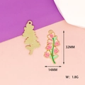 Pink enamel flower pendant in gold alloy finish showing front and back view with dimensions - 6 Lily of the Valley