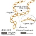 Detailed view of 18K gold stainless steel Y-chain necklace with specific size measurements - Gold Oval Link Y-Shaped Necklace (JDN0110010)