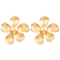 Elegant gold alloy five-petal flower stud earrings with detailed metallic stripe texture - KC Gold Flower (0587)